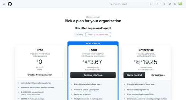 Choose a plan screen