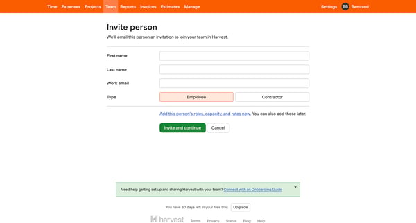 Team Members Manage – nicelydone – Harvest screen