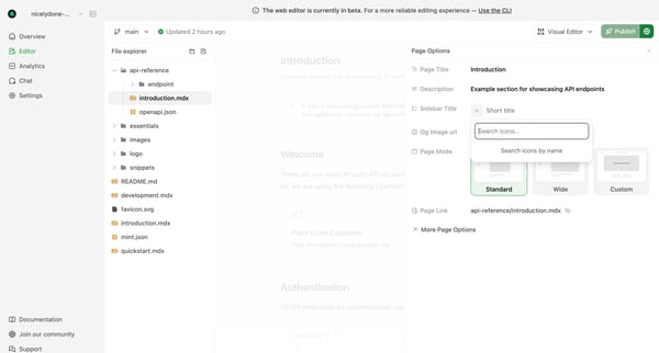 Editor - Mintlify screen