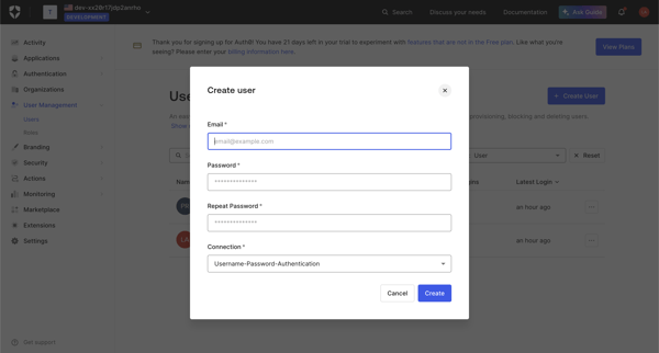 Users screen