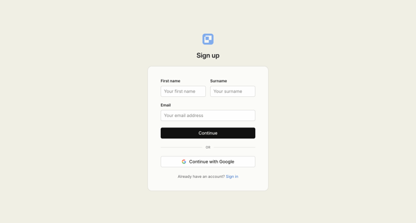 Sign up screen