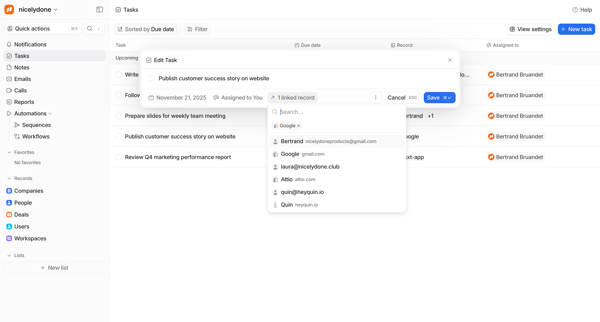 Tasks - Attio screen
