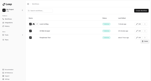 Leap AI | Automate any workflow with AI screen
