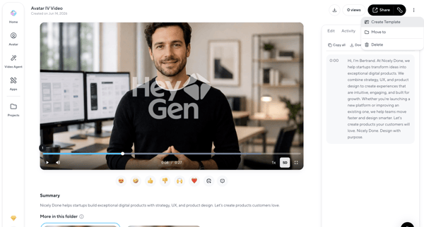 Avatar IV Video | HeyGen screen