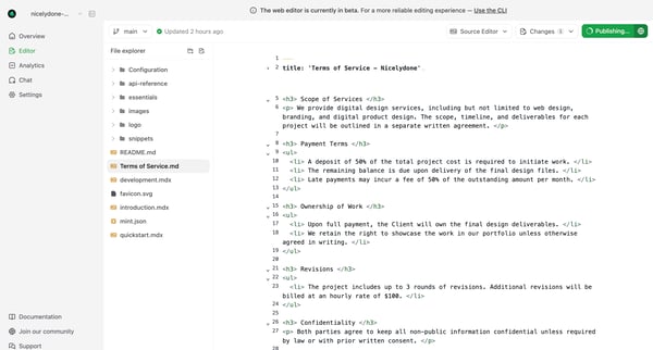 Editor - Mintlify screen