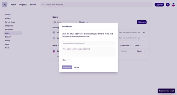 Users – Workspace settings – Dovetail screen