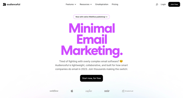 Audienceful Minimal Email Marketing screen