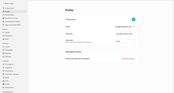 Profile screen