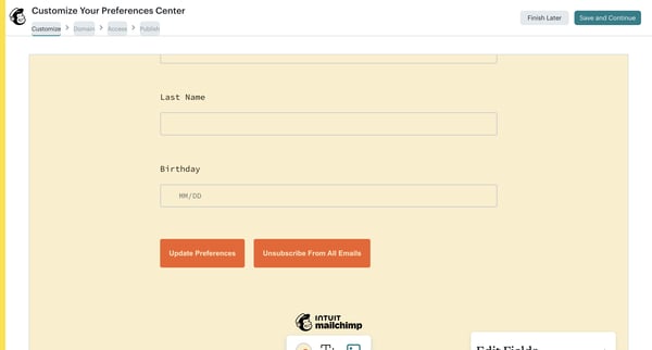 Create Preferences Center | Mailchimp screen