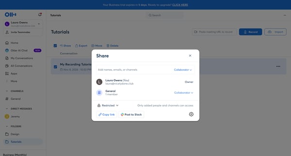 Tutorials - Otter.ai screen