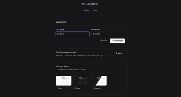 Personal settings | Liveblocks screen