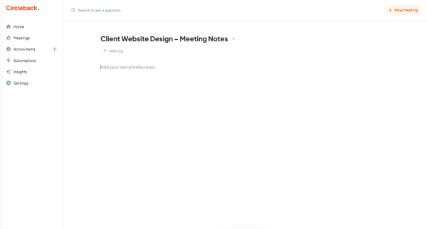 New meeting - Circleback screen