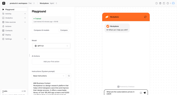 Playground - Chatbase screen