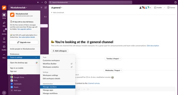 general Channel - Nicelydoneclub - 1 new item - Slack screen