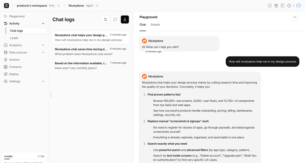 Dashboard - Chatbase screen