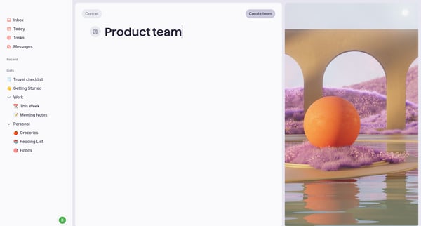 Superlist | Name your team screen