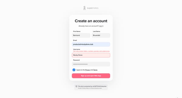 Supernotes screen