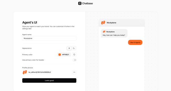 Create Agent - Chatbase screen