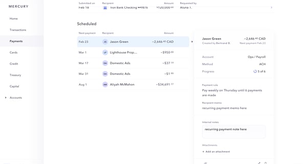 Mercury | Banking for startups screen