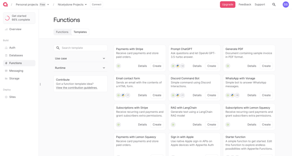 Create execution - Appwrite screen