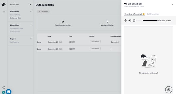 Outbound Calls screen