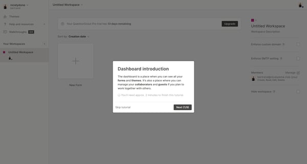 Workspaces - QuestionScout screen