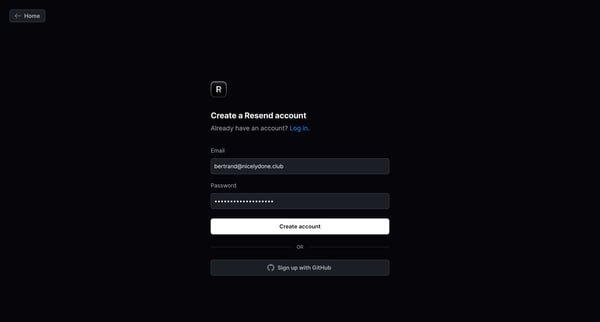Sign up · Resend screen