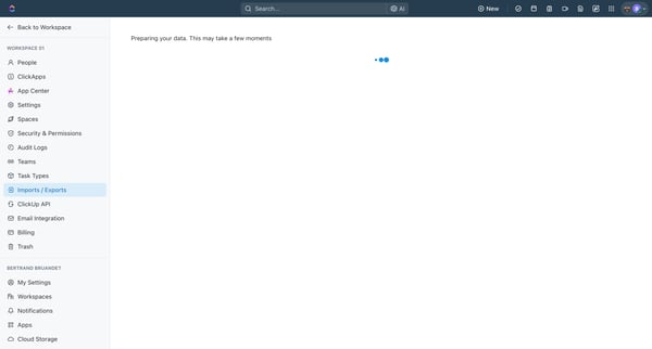 Import Settings | Workspace 01 screen
