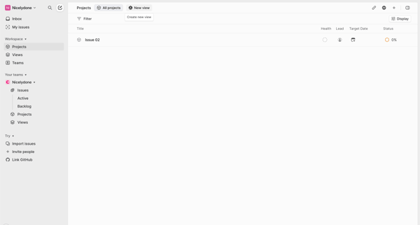 Projects screen