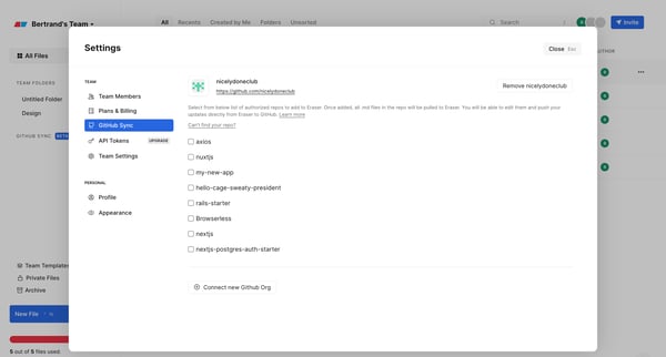 Bertrands Team Workspaces — Eraser screen