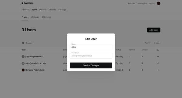 Users | Twingate Admin screen