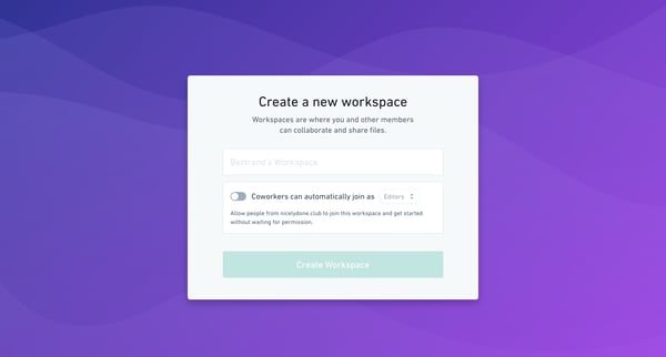 Workspace setup screen