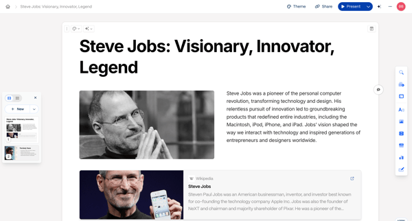 Steve Jobs Visionary, Innovator, Legend | Gamma screen