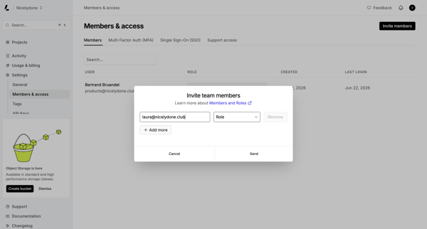 Members & access – Dashboard - Latitude.sh screen