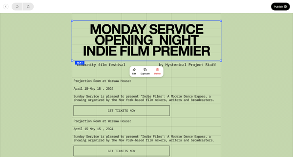 Edit Page Home screen