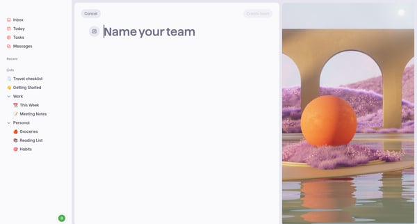 Superlist | Name your team screen