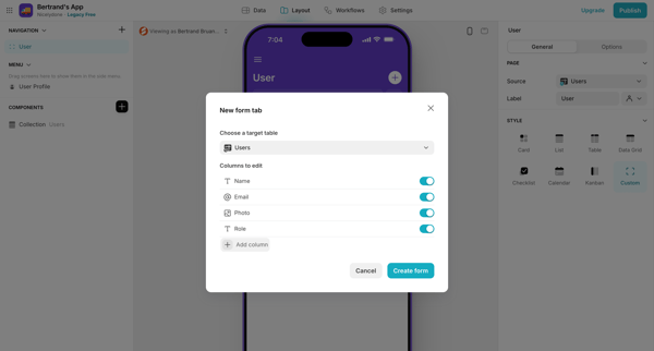 Bertrand's App · Glide screen