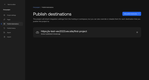 Vev | First project screen
