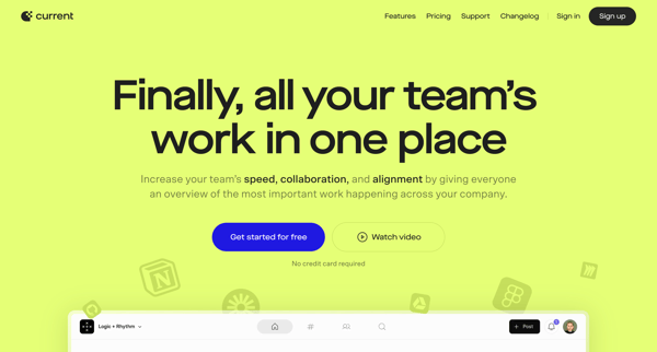 Current ∙ All your team’s work in one place screen