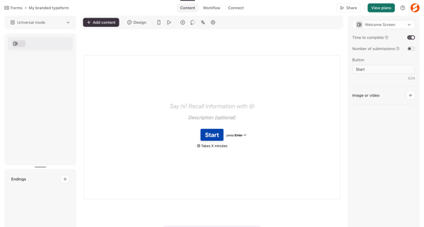Typeform - Create screen