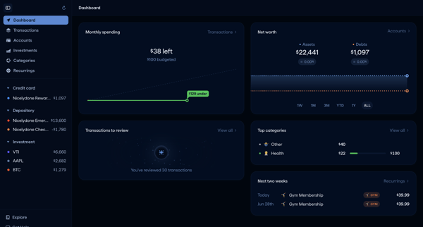 Copilot Money | Dashboard screen