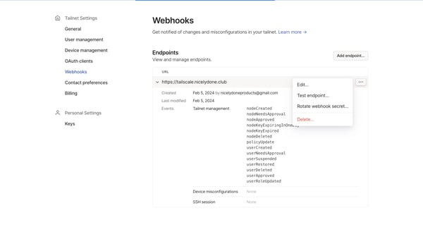 Webhooks - Tailscale from Tailscale