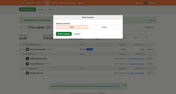 Team Members – nicelydone – Harvest screen
