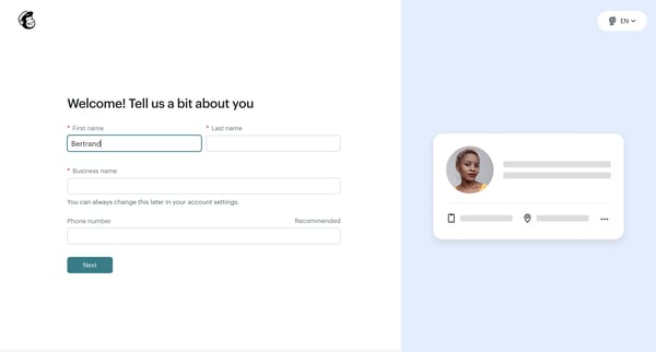 Hello! You're going to love it here | Mailchimp screen