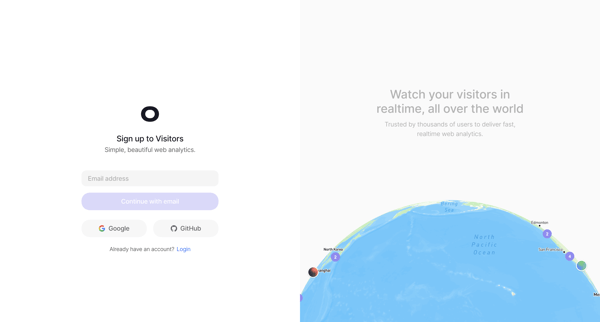 Create account - Visitors screen