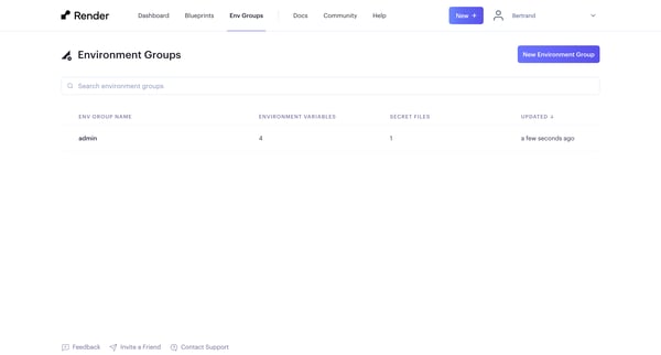 Environment Groups ・ Render Dashboard screen