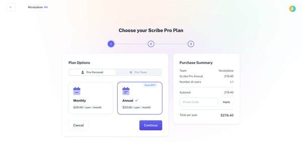 Scribe - Checkout screen