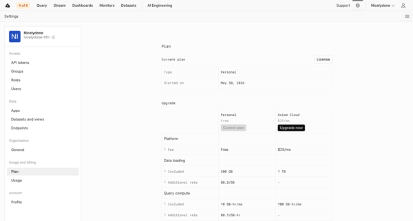 Settings - Axiom screen
