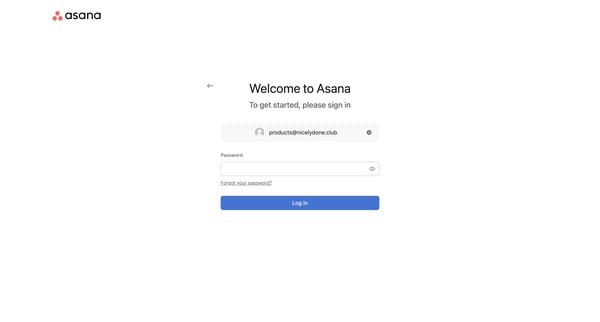 Log in - Asana screen