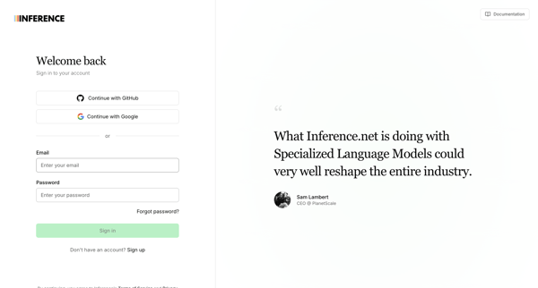 Sign In | Inference.net screen